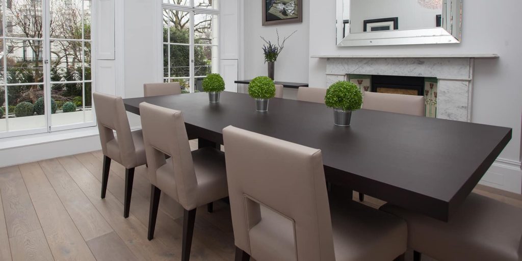 Large modern dark wooden dining table