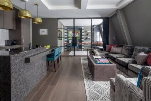 open plan living area luxury apartment redesign fitzrovia roselind wilson design