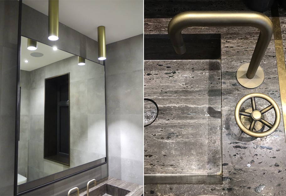 luxury bathroom design industrial lighting and brass sanitaryware roselind wilson design