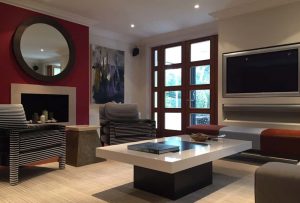 feature wall and striped armchairs roselind wilson design