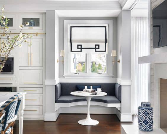 Contemporary breakfast nook white and navy 
