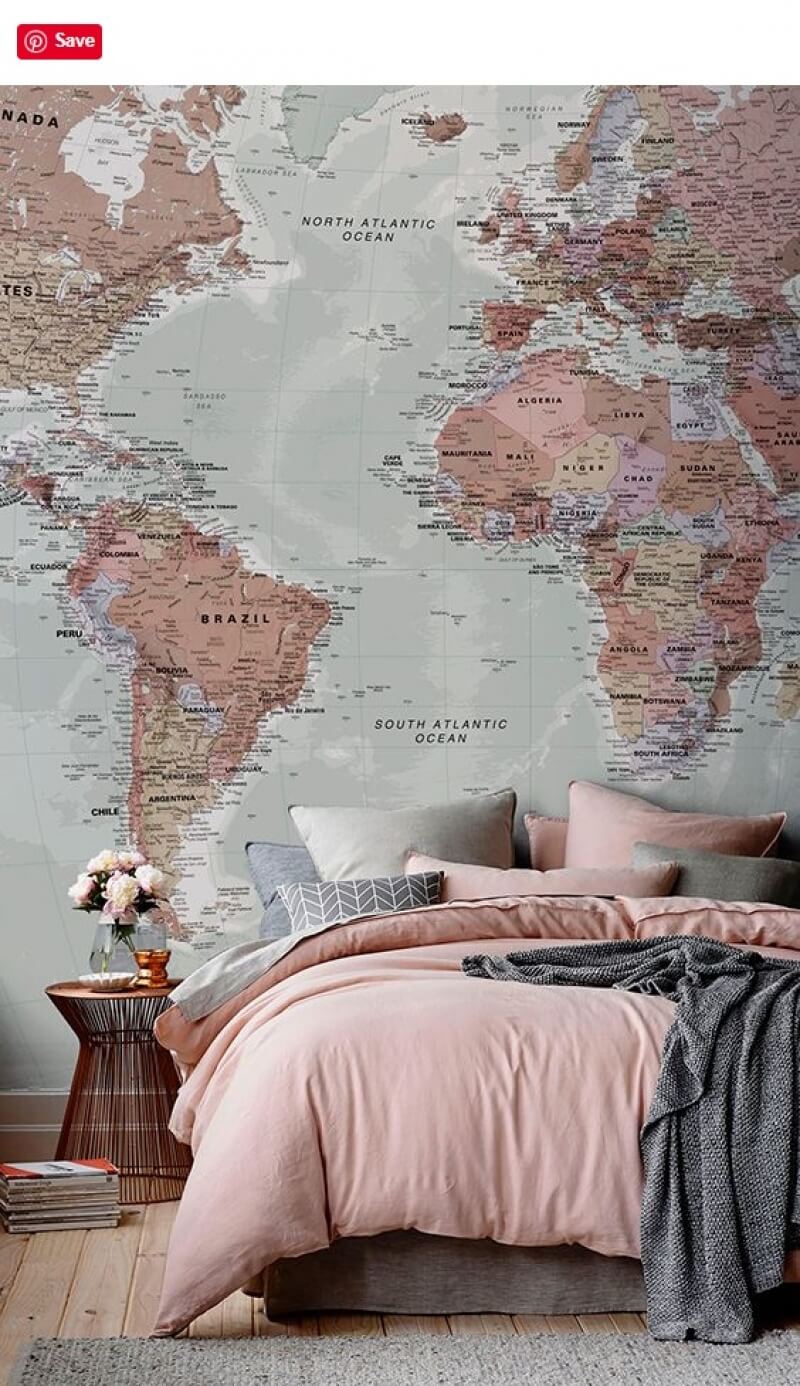 map wallpaper in bedroom