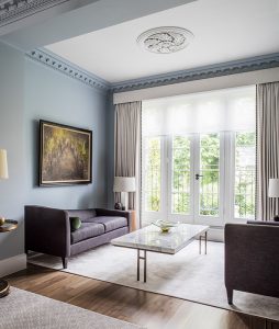 elegant living room with full height french doors