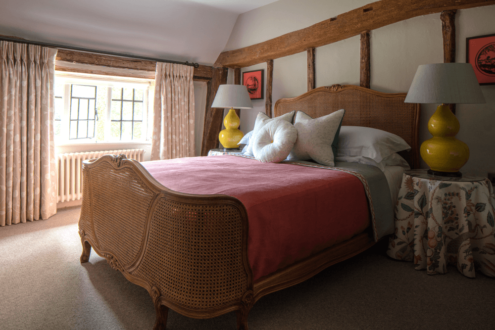 rattan bed in suffolk hill farm house