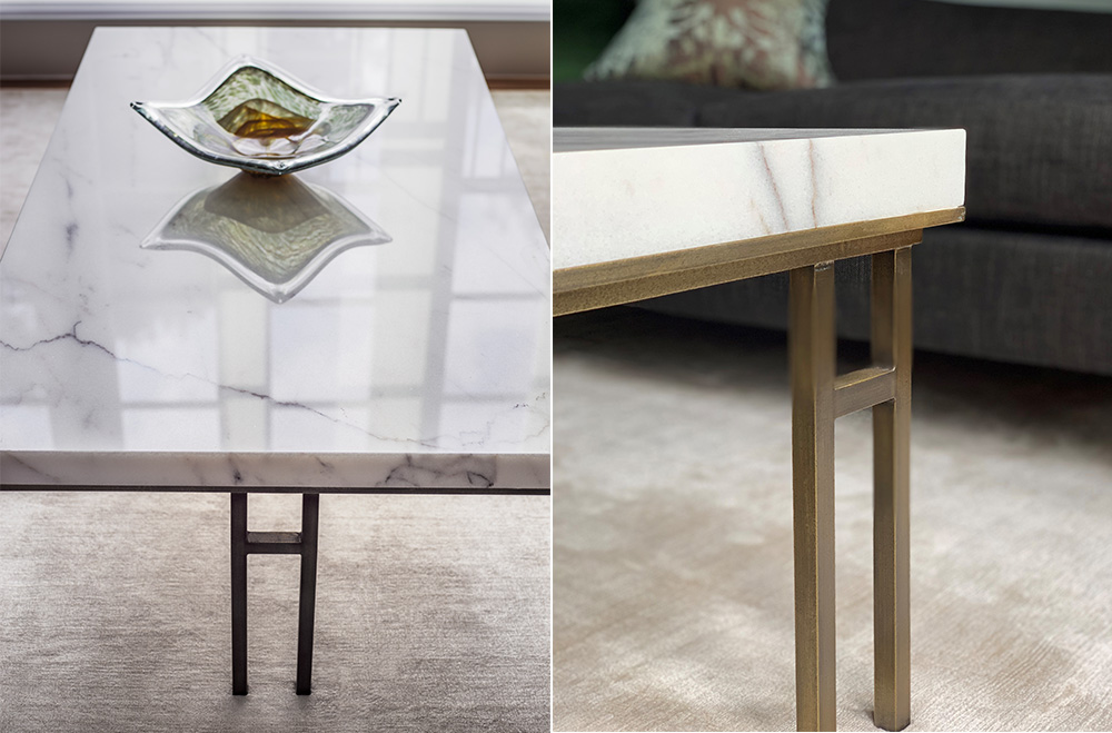 bespoke marble coffee table with bronze legs