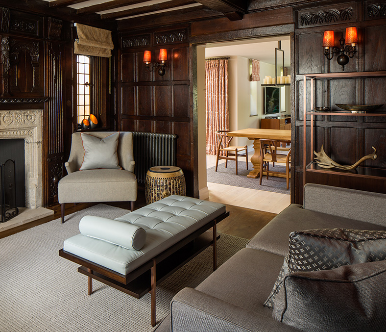 wood panelled snug with bespoke ottoman bench