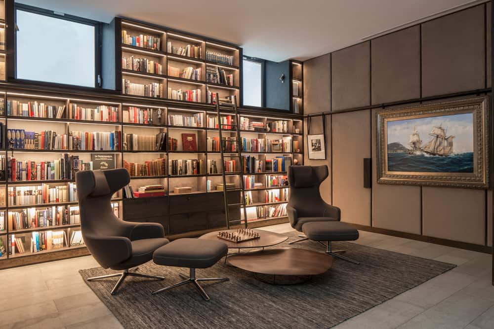 Luxury interior design with bespoke bookshelf