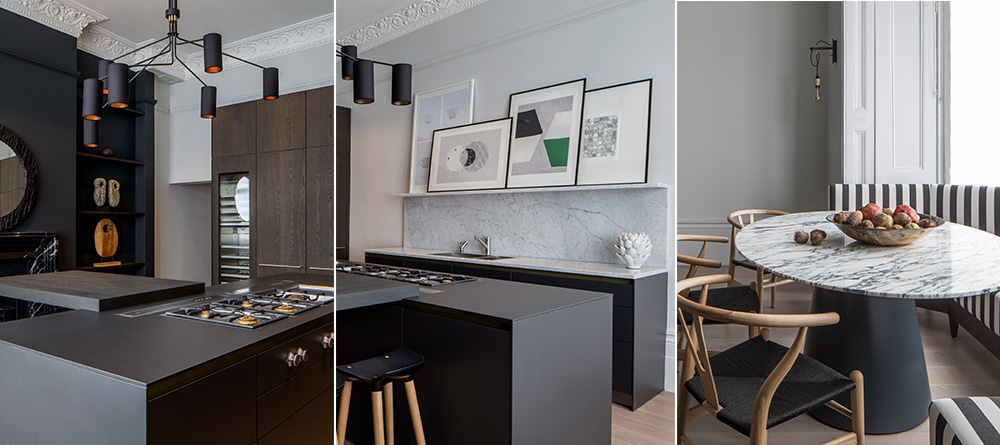 dark and light contrasting kitchen