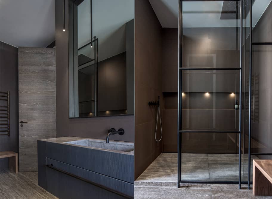 contemporary industrial bathroom design by roselind wilson design featured natural stone and textured finishes