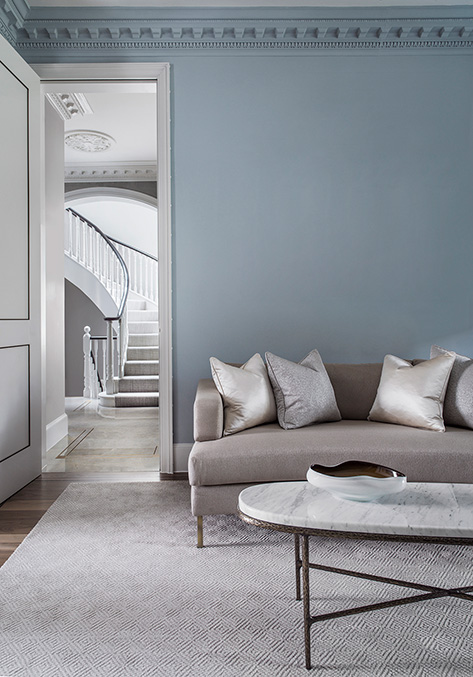 architectural details and cornicing in blue